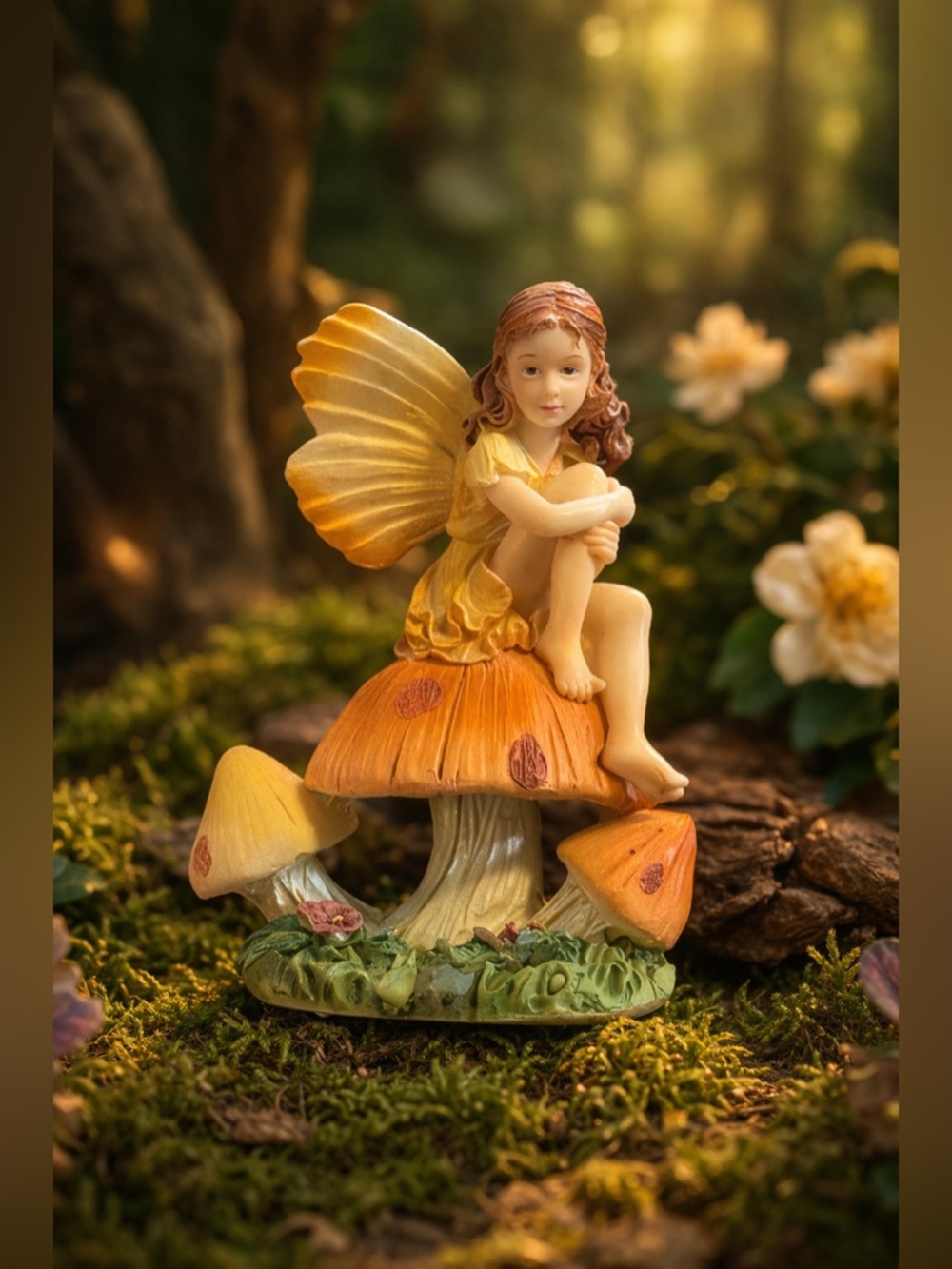 Fairy on a Mushroom 🍄‍🟫 Figurine Enchanted Whimsical Magical Forest Woodland Art